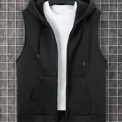 Men's Sleeveless Zip-Up Hoodie Vest with Pocket, Casual Outdoor Activewear - Hiccupzz