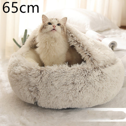 2 In 1 Dog And Cat Bed Pet Winter Bed Round Plush Warm Bed House Soft Long Plush Pets Bed Pet Products - Hiccupzz