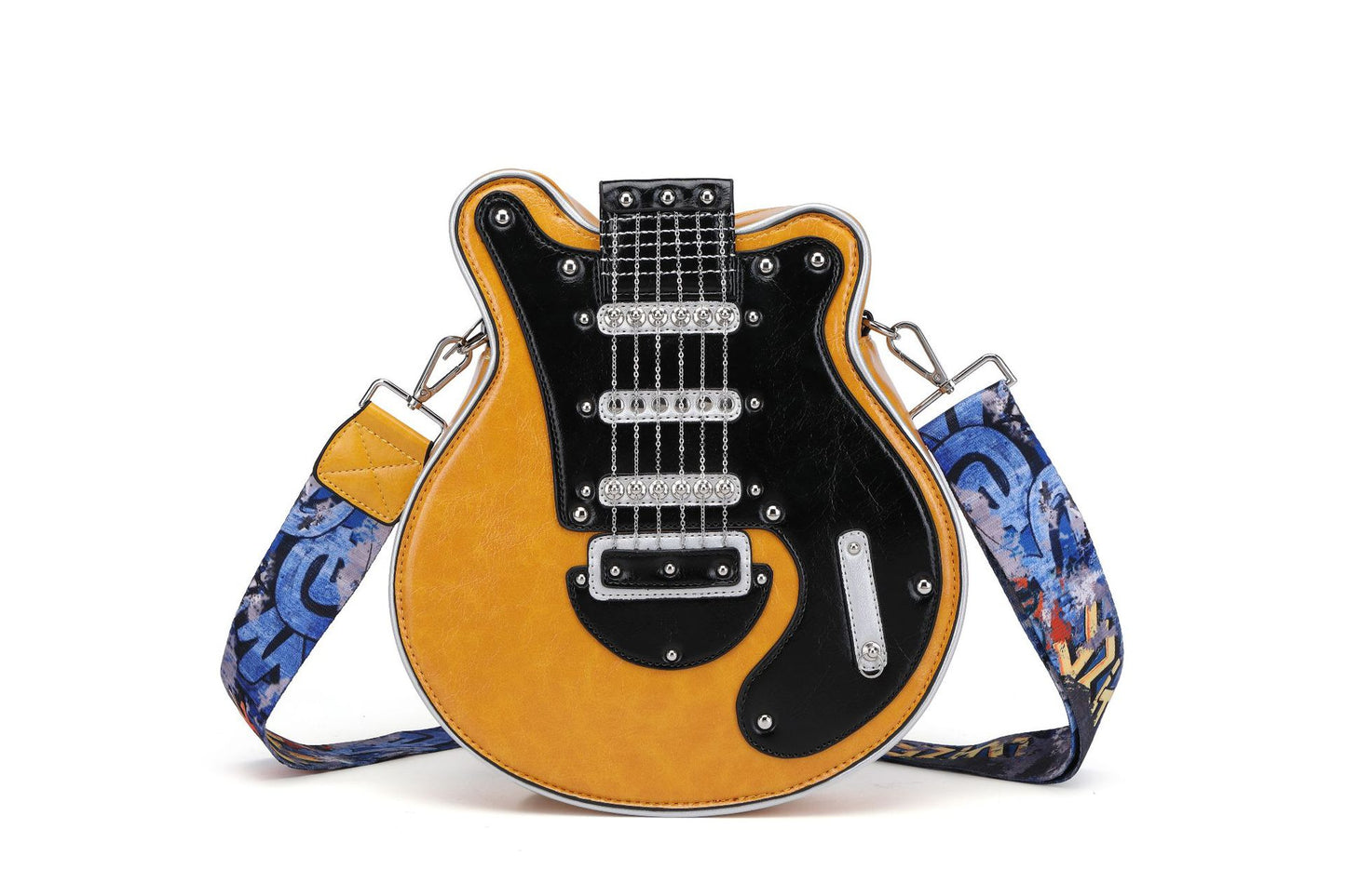 Retro fashion guitar-shaped crossbody bag - Y2K style design,  wide adjustable shoulder strap