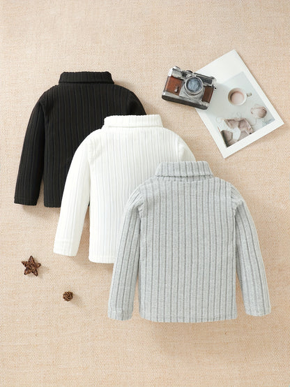 3 Pcs Kid's Solid Turtleneck Sweater, Long Sleeve, Knit Top, Fall/Winter, Gift - Hiccupzz