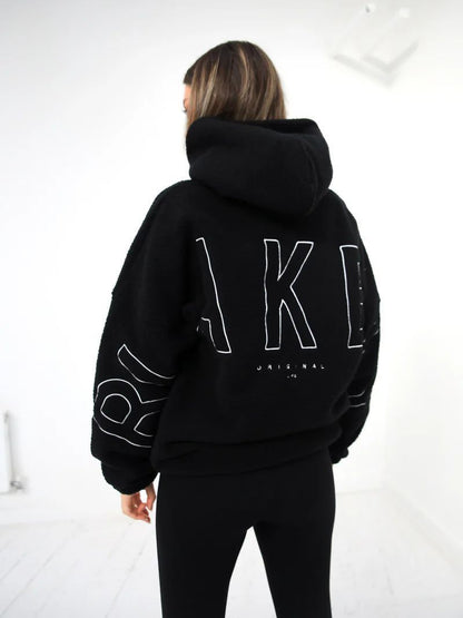 Women's Simple Loose Embroidered Lamb Fleece Coat - Hiccupzz