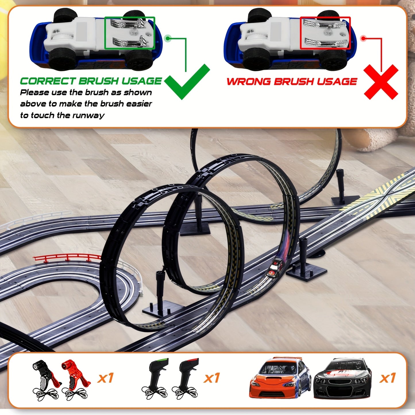 1 Set Hobby Stars High-Speed Race Car Track Set for Kids, 4 Controllers, 2 Power Methods, Durable PP Material, Interchangeable Loops, Battery-Free Operation