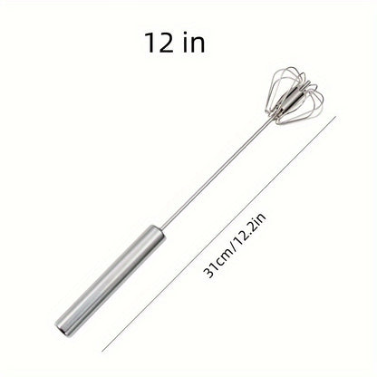 Semi-Automatic Stainless Steel Whisk Set: Manual Hand Push Egg Beater and Non-Electric Rotary Whisk (10/12/14 Inch) for Mixing and Frothing - Hiccupzz