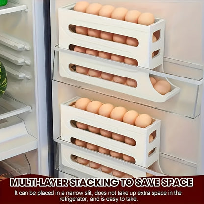 4-Tier Rolling Egg Dispenser for Refrigerator – Automatic 30-Egg Storage Rack for Kitchen
