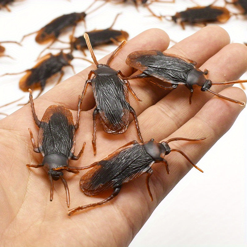 Juego de bromas realistas con forma de cucaracha marrón (5 piezas): perfecto para fiestas, días festivos y Halloween (6,5 x 2 cm)