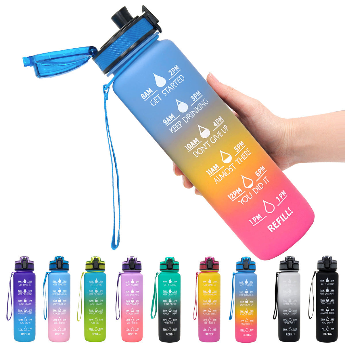 1L Tritan Water Bottle With Time Marker Bounce Cover Leakproof Cup For Sports Fitness