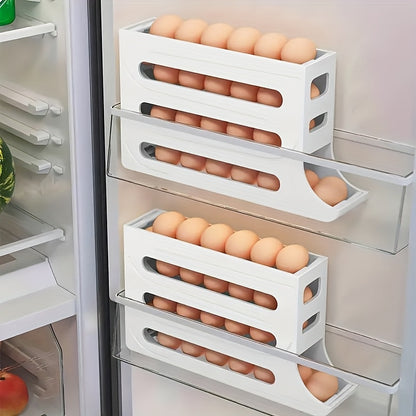 4-Tier Rolling Egg Dispenser for Refrigerator – Automatic 30-Egg Storage Rack for Kitchen