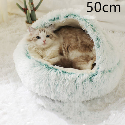 2 In 1 Dog And Cat Bed Pet Winter Bed Round Plush Warm Bed House Soft Long Plush Pets Bed Pet Products - Hiccupzz