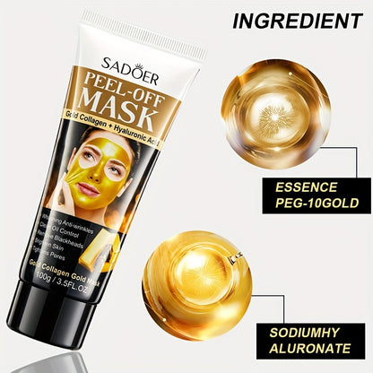 Gold Peel-Off Mask with Collagen & Hyaluronic Acid - Moisturizes, Tightens, Deep Cleans Pores - Hiccupzz