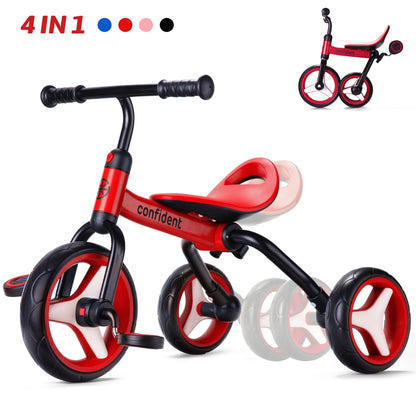 4-in-1 Kids Tricycle for 2-5 Years Old, Folding Toddler Balance Bike with Removable Pedals