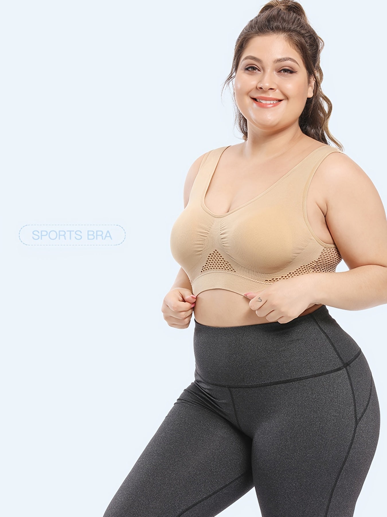 Breathable Plus Size Sports Bra with Pads - High Stretch and Seamless for Women