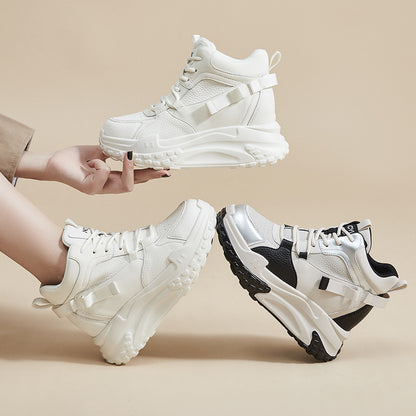 Fashionable All-match Women's Genuine Leather Shoes Muffin Bottom High Top - Hiccupzz