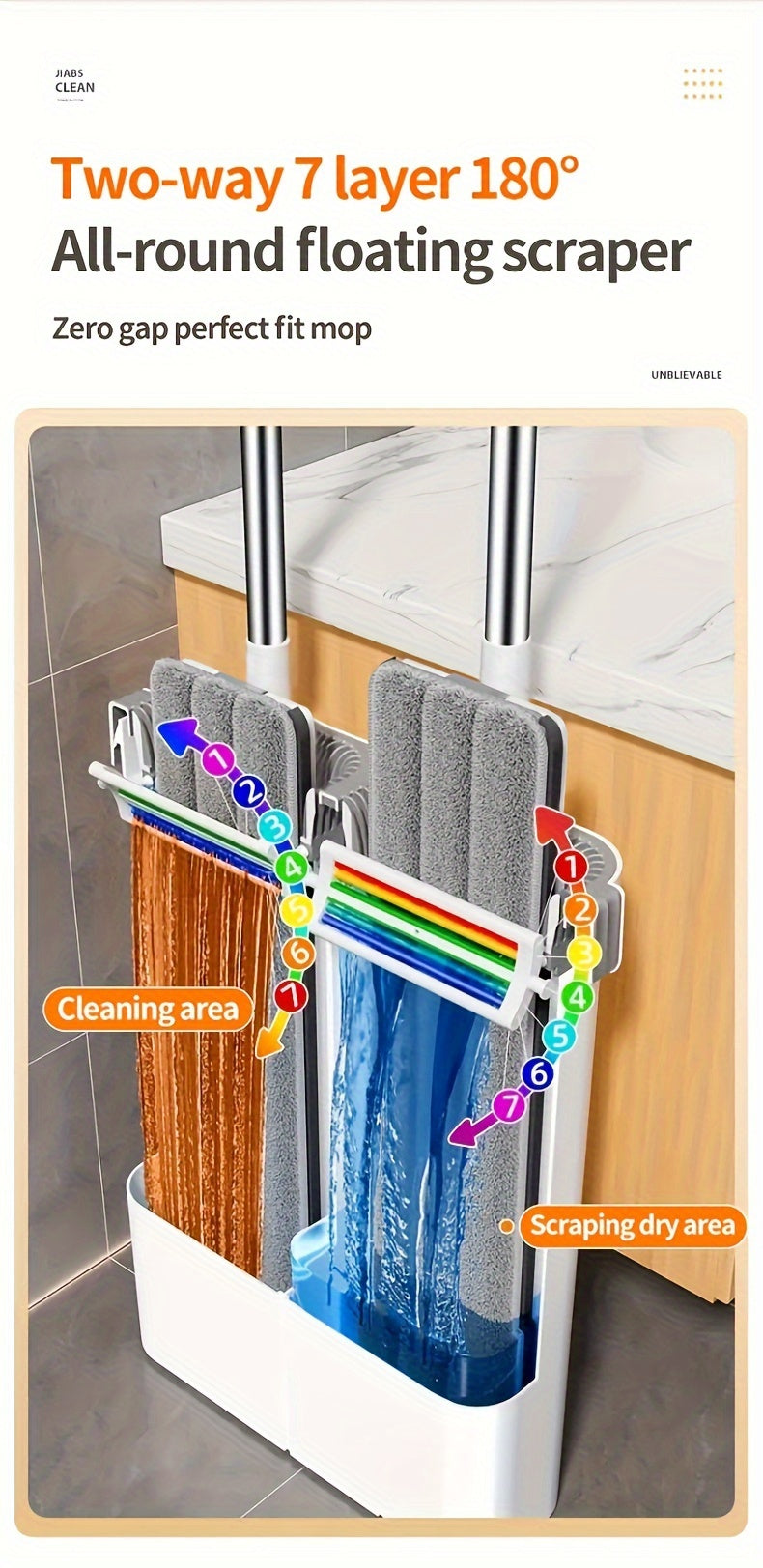 Flat Mop and Bucket Set with Self-Cleaning System - Stainless Steel & Durable ABS Construction