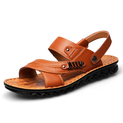 First Layer Cowhide Men's Sandals Beach Shoes Non-slip Slippers - Hiccupzz