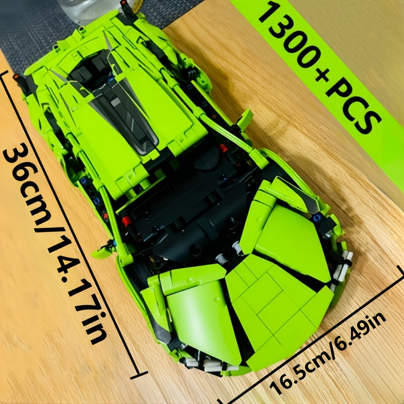 1300+Pcs Limited Edition Green Supercar Building Set - Premium ABS Collectible Car Model Kit, Perfect for Display & Gifting