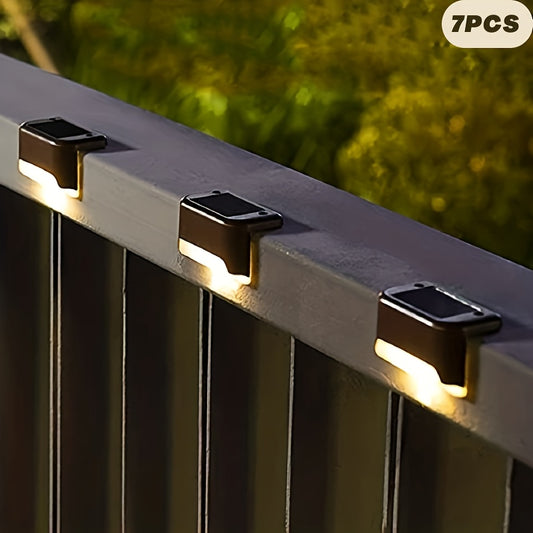 7-Pack Waterproof Solar Deck Lights, Warm White LED for Outdoor Stairs, Fence, Garden, Patio, Balcony, and Pathway Decor