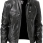Men's PU Leather Motorcycle Jacket with Zipper Pockets, Autumn/Winter Stand Collar Cardigan Coat - Hiccupzz