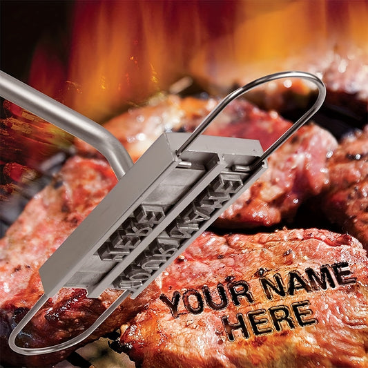 Customizable BBQ Branding Iron with 55 Letters - Durable Wooden Handle, Easy to Clean - Perfect for Steaks, Burgers & Grill Accessories