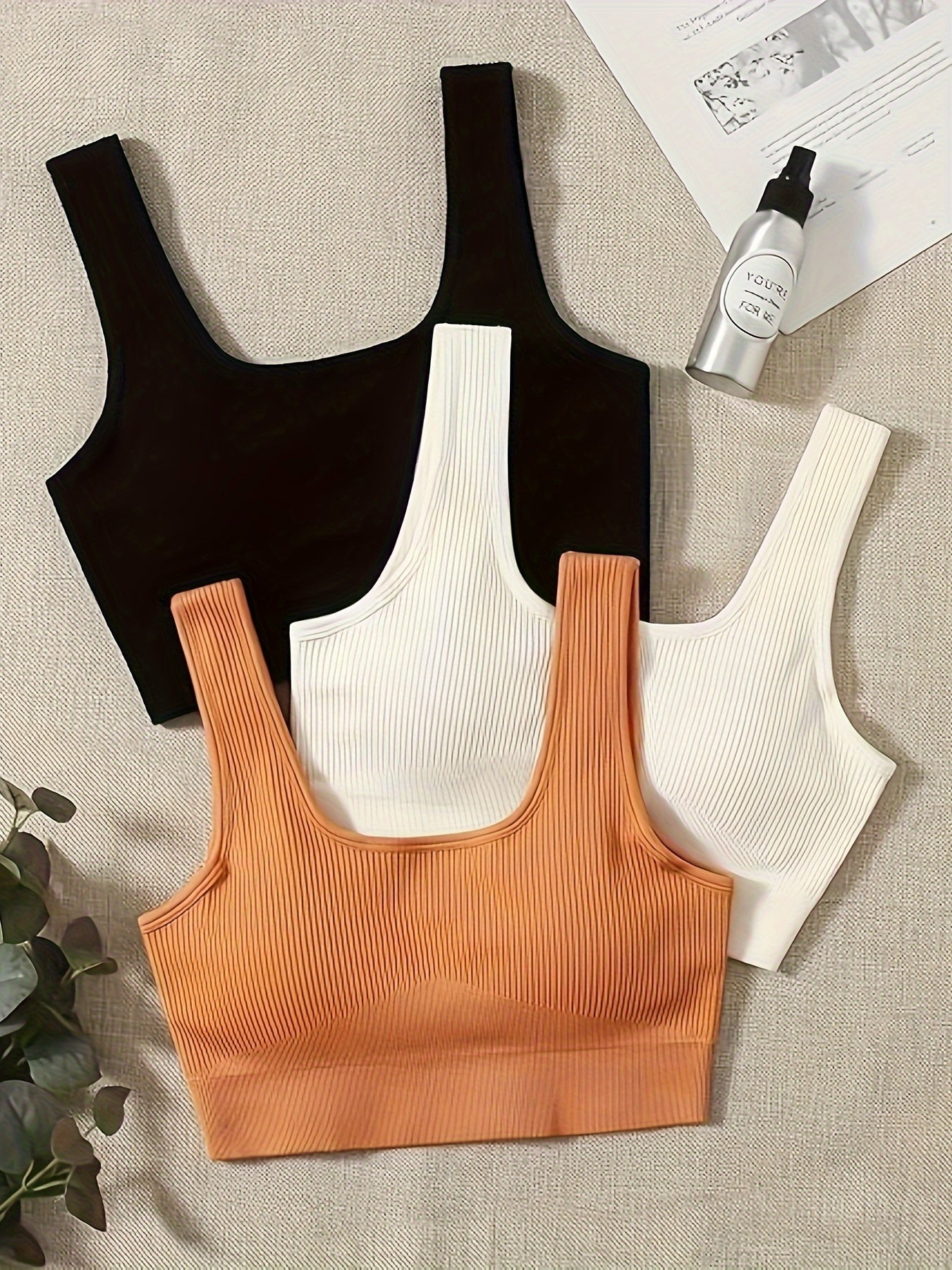 3 pcs Women's Padded Yoga Sports Bra with Removable Cups - Seamless, Wireless, and Comfortable for Running, Fitness, and More