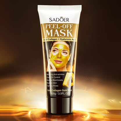 Gold Peel-Off Mask with Collagen & Hyaluronic Acid - Moisturizes, Tightens, Deep Cleans Pores - Hiccupzz