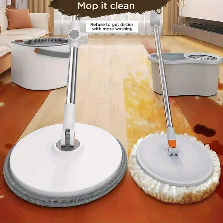 Self-Wringing Mop and Bucket Set - Hands-Free Spin Cleaning, 360° Deep Clean, Includes 2 Microfiber Pads