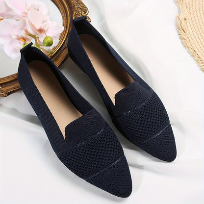 Women's Minimalist Slip-On Knitted Flats, Point Toe, Soft Sole Ballets, Lightweight Comfort - Hiccupzz