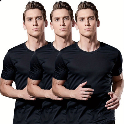 3-Pack Men's Quick-Dry Short Sleeve Shirts - Stretch Crew Neck Undershirts for Fitness Training - Hiccupzz