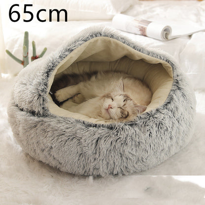 2 In 1 Dog And Cat Bed Pet Winter Bed Round Plush Warm Bed House Soft Long Plush Pets Bed Pet Products - Hiccupzz