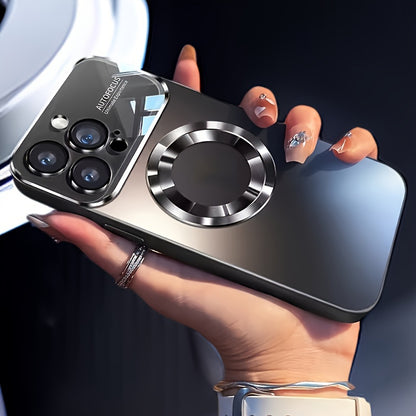 Desert Titanium Matte Magnetic Wireless Charging Case - Shockproof, Soft Bumper Cover with Glass Lens Protector, Compatible with iPhone 16, 15, 14, 13, 12, 11 Pro Max. - Hiccupzz