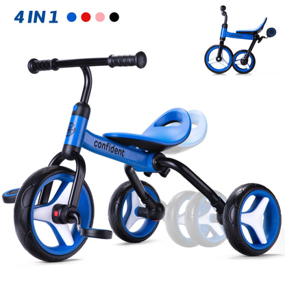 4-in-1 Kids Tricycle for 2-5 Years Old, Folding Toddler Balance Bike with Removable Pedals