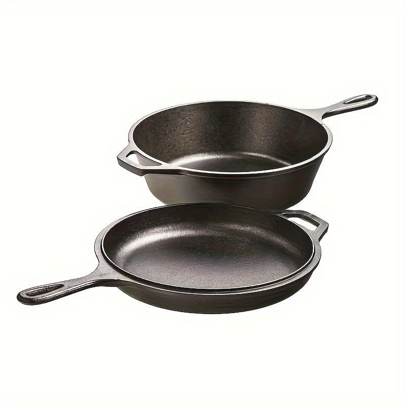 1pc Preseasoned Cast Iron Combo Cooker with Non-Stick Frying Pans and Heat-Resistant Handles - Perfect for Stews and More!