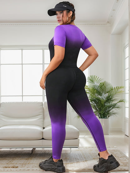 Women's Plus Size Gradient Ombre 2-Piece Yoga Set - Hiccupzz