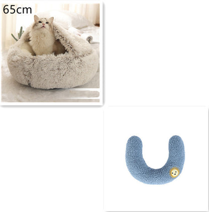 2 In 1 Dog And Cat Bed Pet Winter Bed Round Plush Warm Bed House Soft Long Plush Pets Bed Pet Products - Hiccupzz