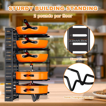 Pot Organizer Rack 8 Tiers Pots and Pans Organizer Kitchen Cabinet Storage Metal Holders - Hiccupzz