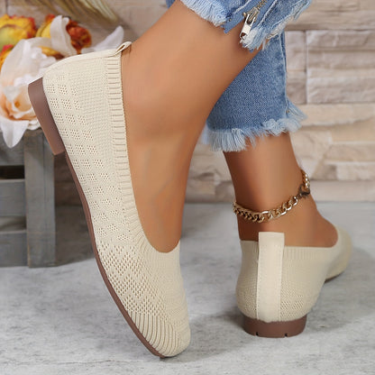 Women's Breathable Square Toe Slip-On Flats, Lightweight & Comfortable Casual Shoes - Hiccupzz