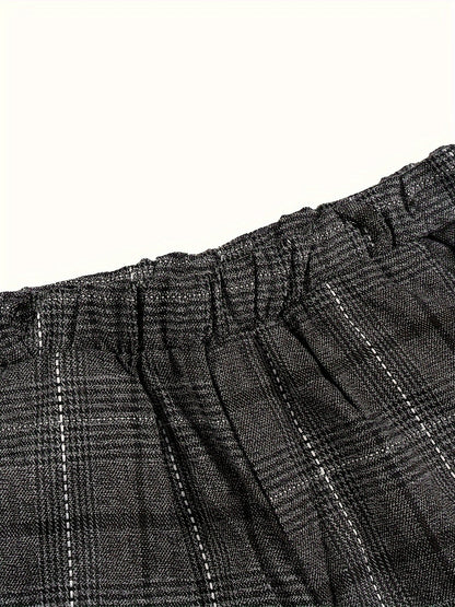 2 Pcs Boy's Tartan Pattern Gentleman Outfit, Suit Jacket & Pants Set, Formal Wear for Speech Performance Birthday Party, Kid's Clothes - Hiccupzz