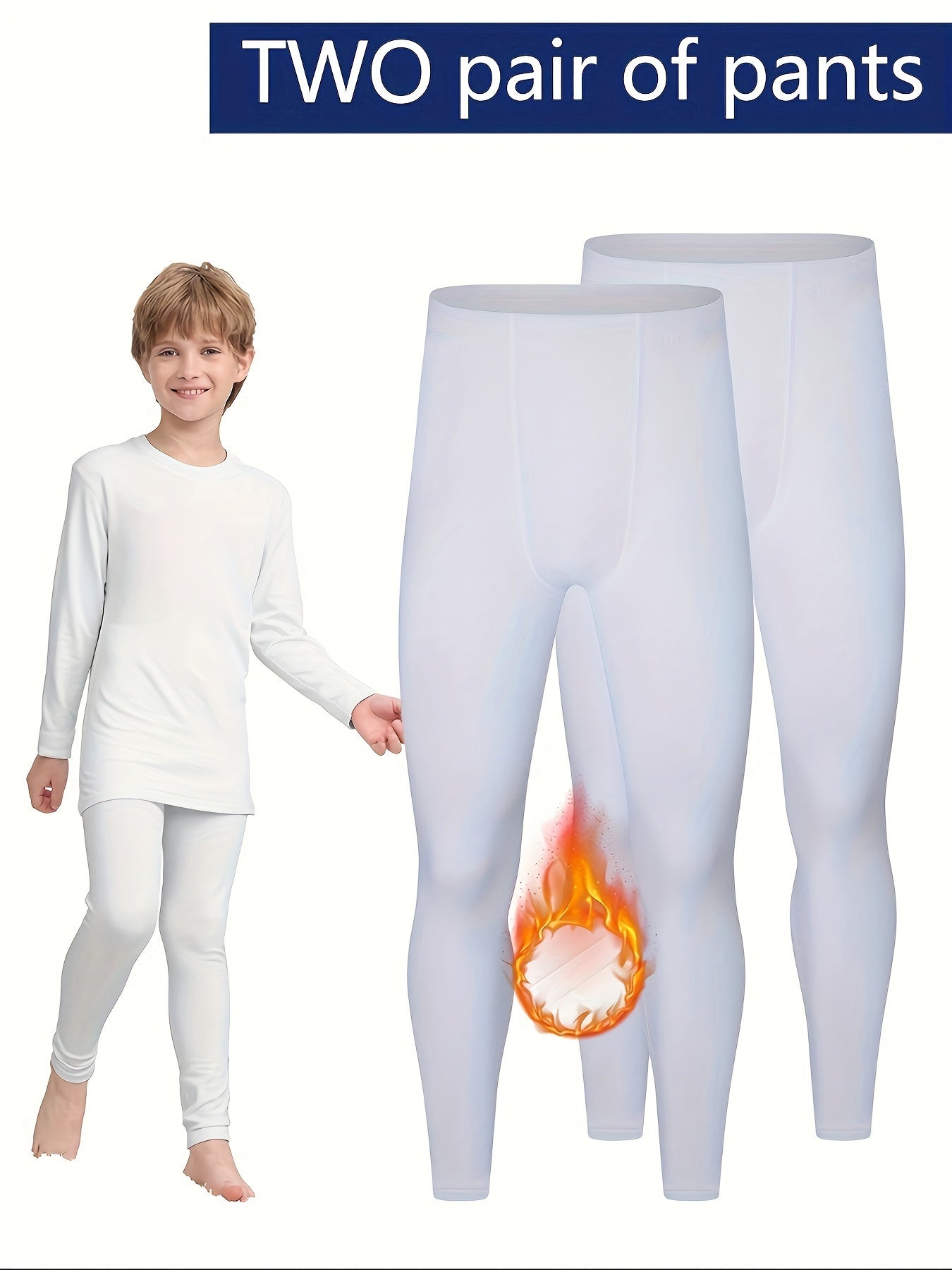 2 Pcs Boys' Warmth Stretchy Underwear - Cozy & Stylish Thermal Pants for Kids, Polyester Fabric - Hiccupzz