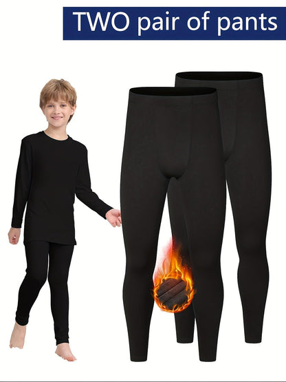 2 Pcs Boys' Warmth Stretchy Underwear - Cozy & Stylish Thermal Pants for Kids, Polyester Fabric - Hiccupzz