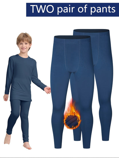 2 Pcs Boys' Warmth Stretchy Underwear - Cozy & Stylish Thermal Pants for Kids, Polyester Fabric - Hiccupzz