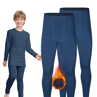 2 Pcs Boys' Warmth Stretchy Underwear - Cozy & Stylish Thermal Pants for Kids, Polyester Fabric - Hiccupzz