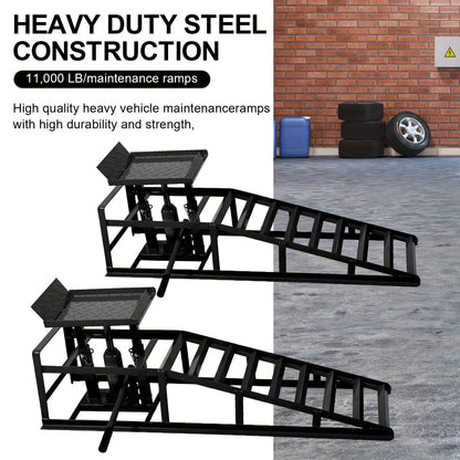 2 Pcs Heavy Duty Hydraulic Truck Ramp, 5T/11,000Lbs Capacity, Steel Auto Wheel Platform for Vehicle Maintenance, Garage, Black - Hiccupzz