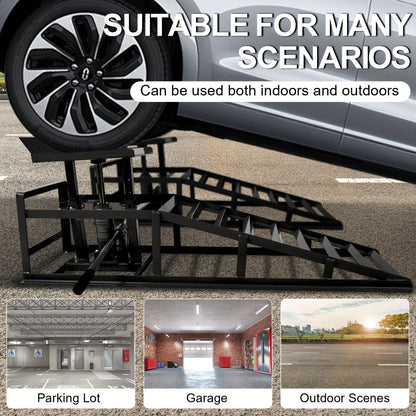 2 Pcs Heavy Duty Hydraulic Truck Ramp, 5T/11,000Lbs Capacity, Steel Auto Wheel Platform for Vehicle Maintenance, Garage, Black - Hiccupzz