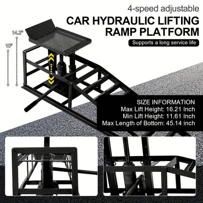 2 Pcs Heavy Duty Hydraulic Truck Ramp, 5T/11,000Lbs Capacity, Steel Auto Wheel Platform for Vehicle Maintenance, Garage, Black - Hiccupzz