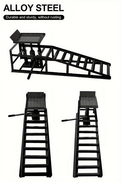 2 Pcs Heavy Duty Hydraulic Truck Ramp, 5T/11,000Lbs Capacity, Steel Auto Wheel Platform for Vehicle Maintenance, Garage, Black - Hiccupzz