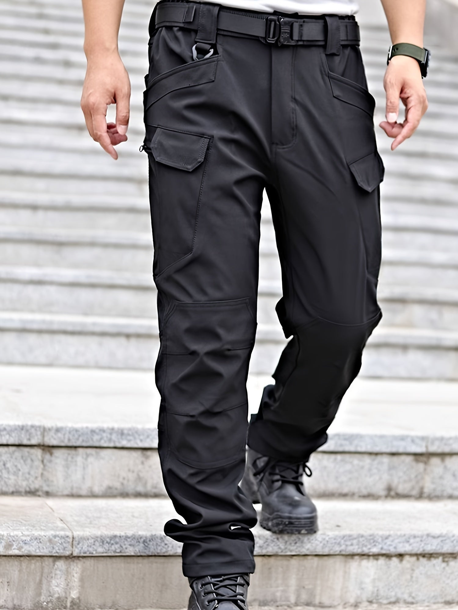 2 Pcs Men's Fleece-Lined Thermal Cargo Pants - Waterproof, Windproof, Multi-Pocket Tactical Pants for Winter Outdoor Activities - Hiccupzz