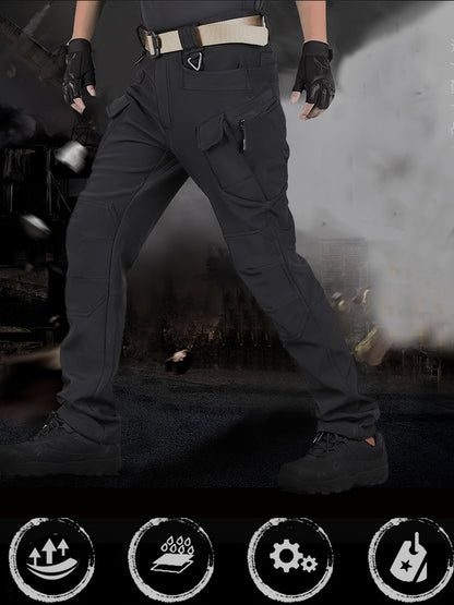 2 Pcs Men's Fleece-Lined Thermal Cargo Pants - Waterproof, Windproof, Multi-Pocket Tactical Pants for Winter Outdoor Activities - Hiccupzz