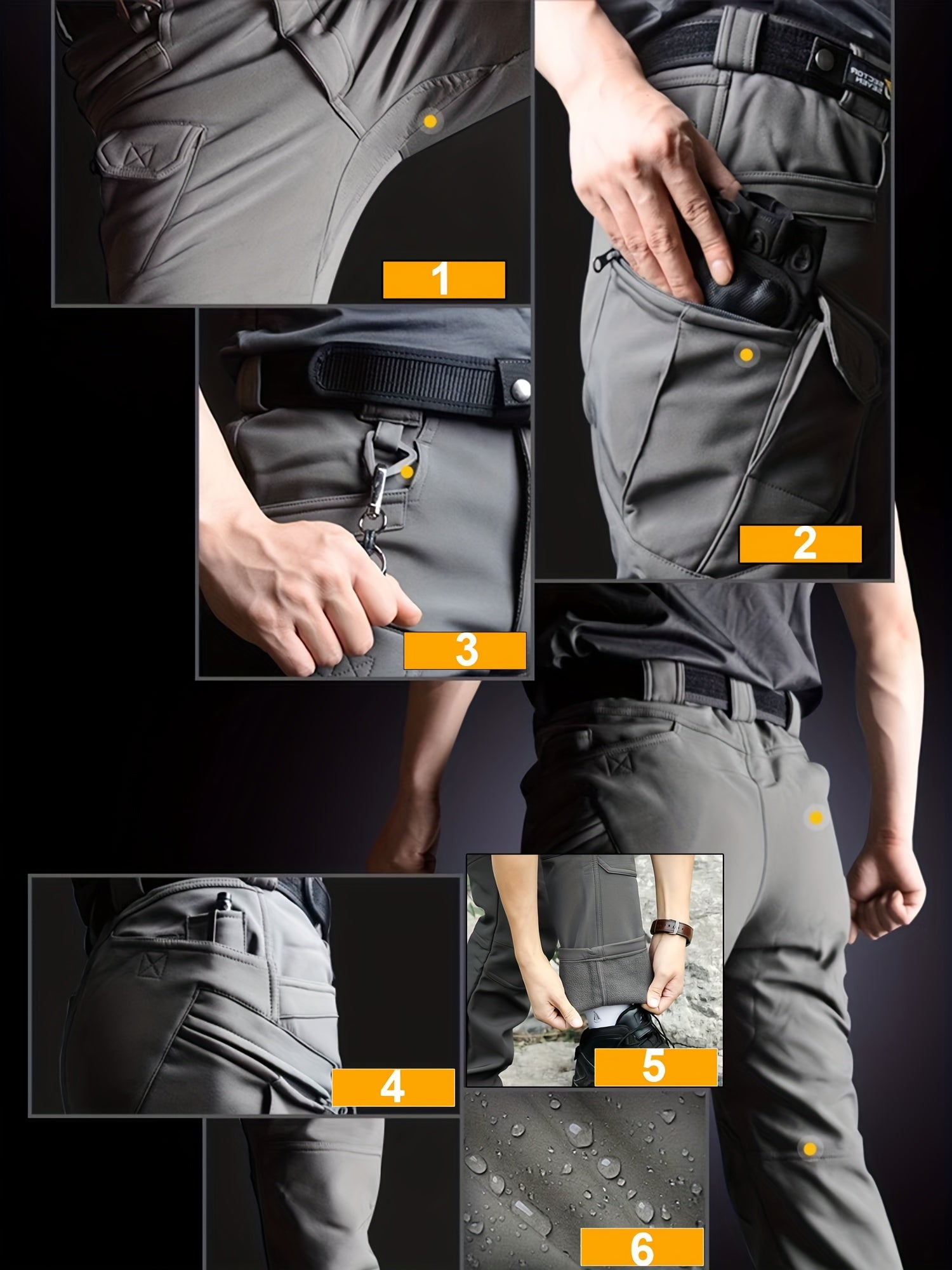 2 Pcs Men's Fleece-Lined Thermal Cargo Pants - Waterproof, Windproof, Multi-Pocket Tactical Pants for Winter Outdoor Activities - Hiccupzz