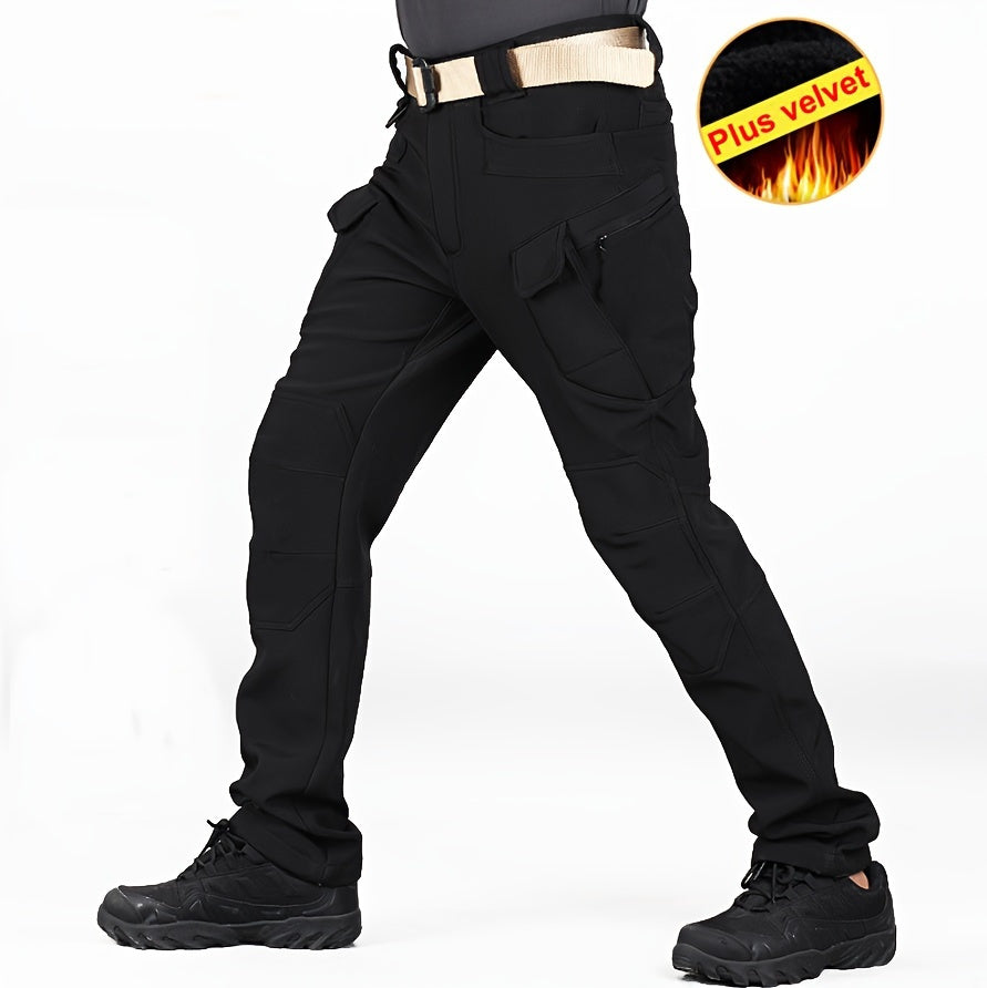 2 Pcs Men's Fleece-Lined Thermal Cargo Pants - Waterproof, Windproof, Multi-Pocket Tactical Pants for Winter Outdoor Activities - Hiccupzz