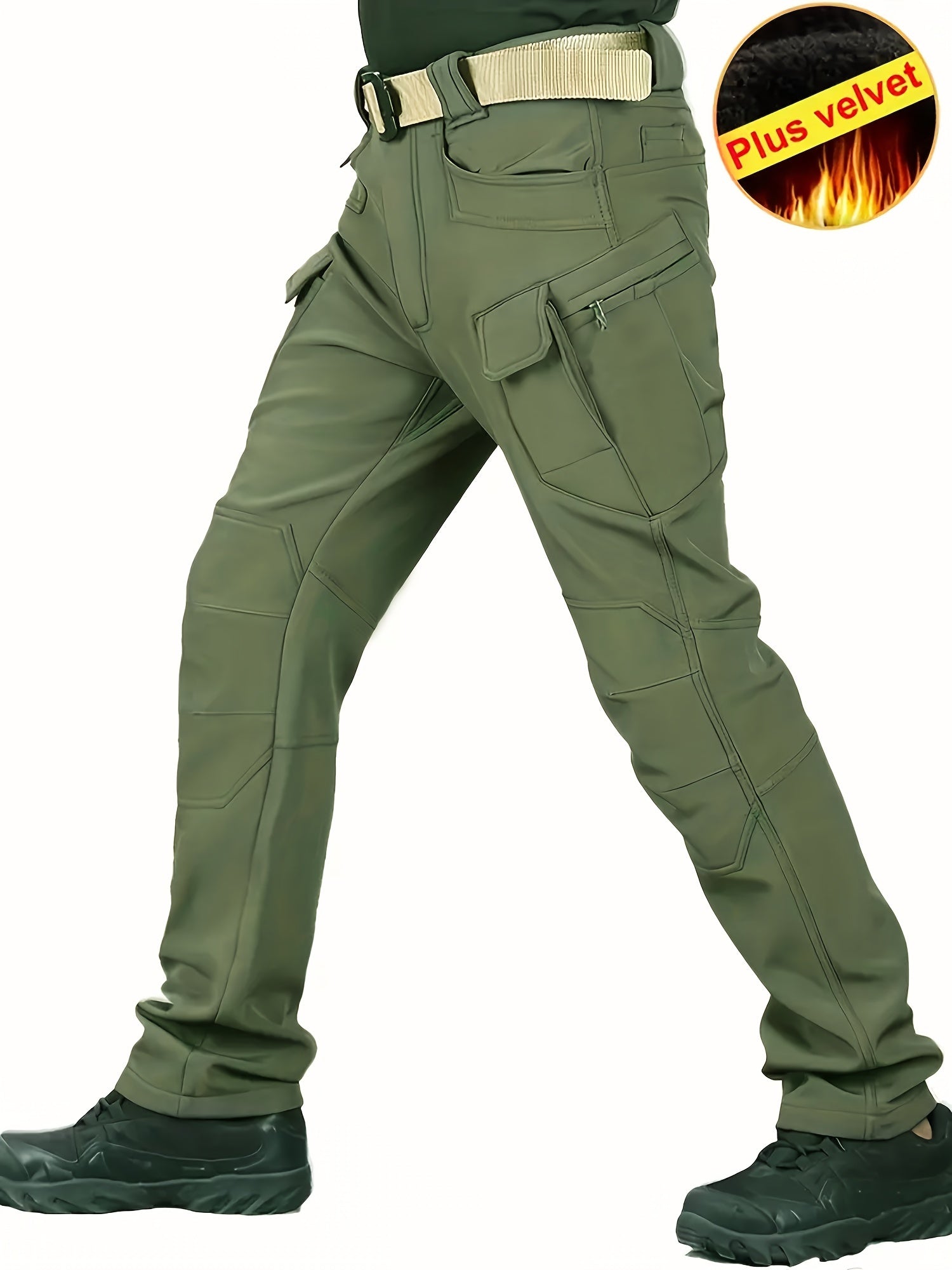2 Pcs Men's Fleece-Lined Thermal Cargo Pants - Waterproof, Windproof, Multi-Pocket Tactical Pants for Winter Outdoor Activities - Hiccupzz