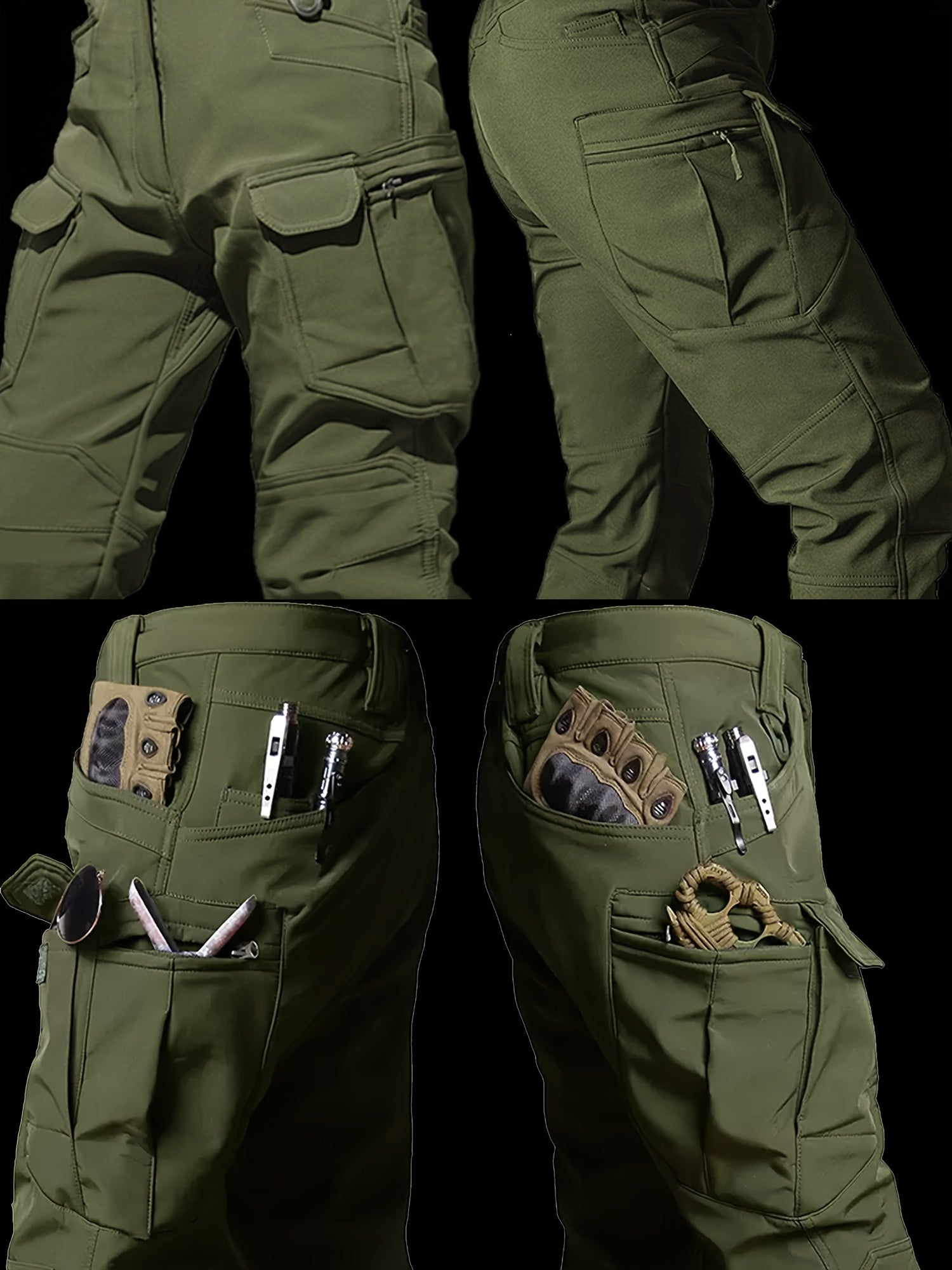 2 Pcs Men's Fleece-Lined Thermal Cargo Pants - Waterproof, Windproof, Multi-Pocket Tactical Pants for Winter Outdoor Activities - Hiccupzz